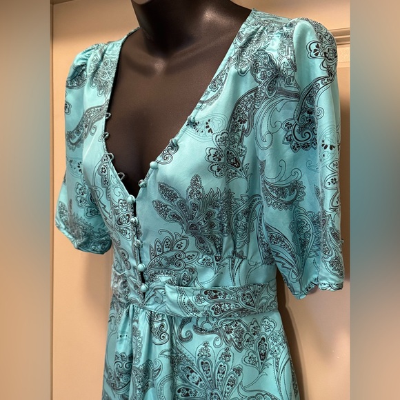 Juicy Couture Turquoise Paisley Silk Dress size 10 - Picture 7 of 14